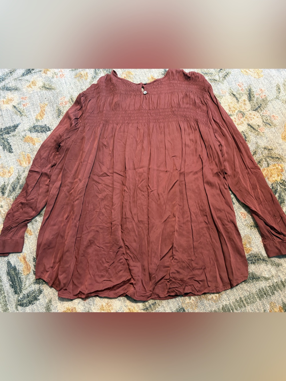 J. Jill Satin Smocked A-Line Top in Clove Brown Long Sleeve Size XL - Picture 8 of 8